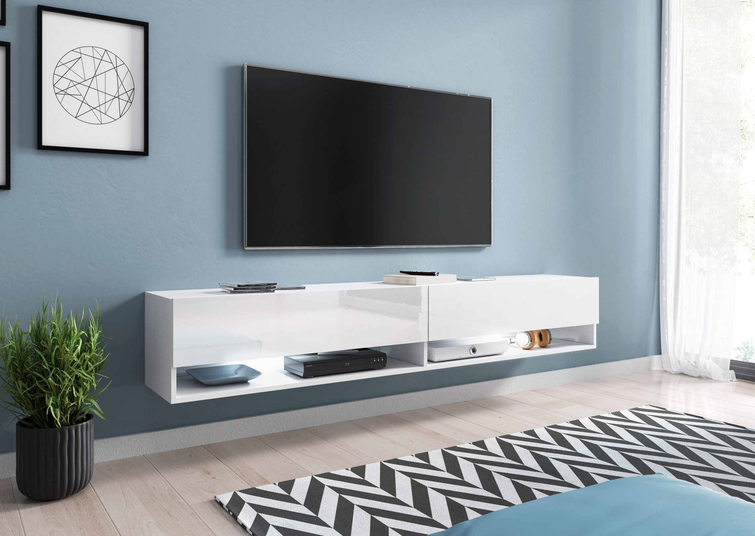 LOWA18000 Lowboard A wiszaca 180cm bialy bialy polysk aranz